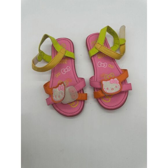 Hello Kitty Kids Sandals For Girls with Straps Hook & Loop Sz 12 Neon Multicolor - Picture 7 of 8